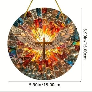 Christian Cross Sun Catcher, Stained Window Design, Hanging Acrylic Sign